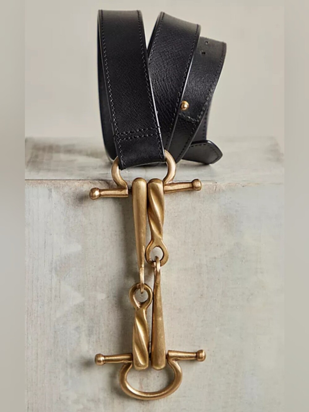 Free People Bass Brass Tone Horsebit Closure Leather Belt. Sols Out